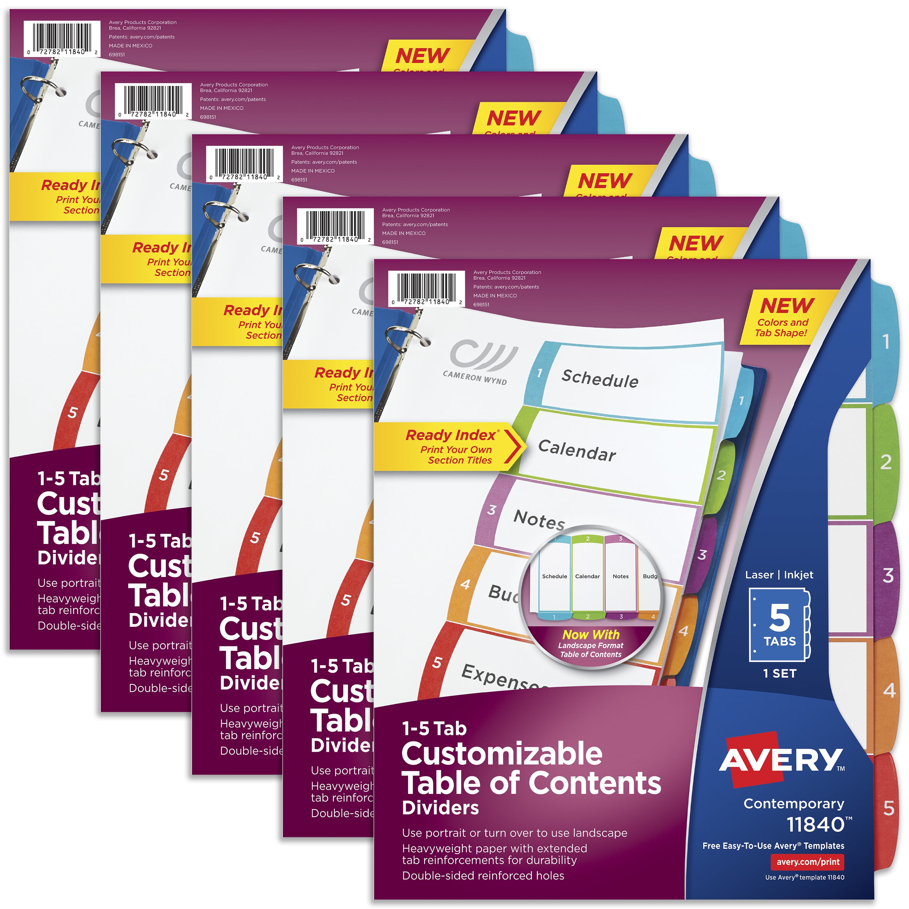 Avery 5 Tab Dividers for 3 Ring Binders, Customizable Table of Contents