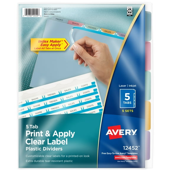 Avery 5 Tab Print & Apply Plastic Dividers, Index Maker (11452)