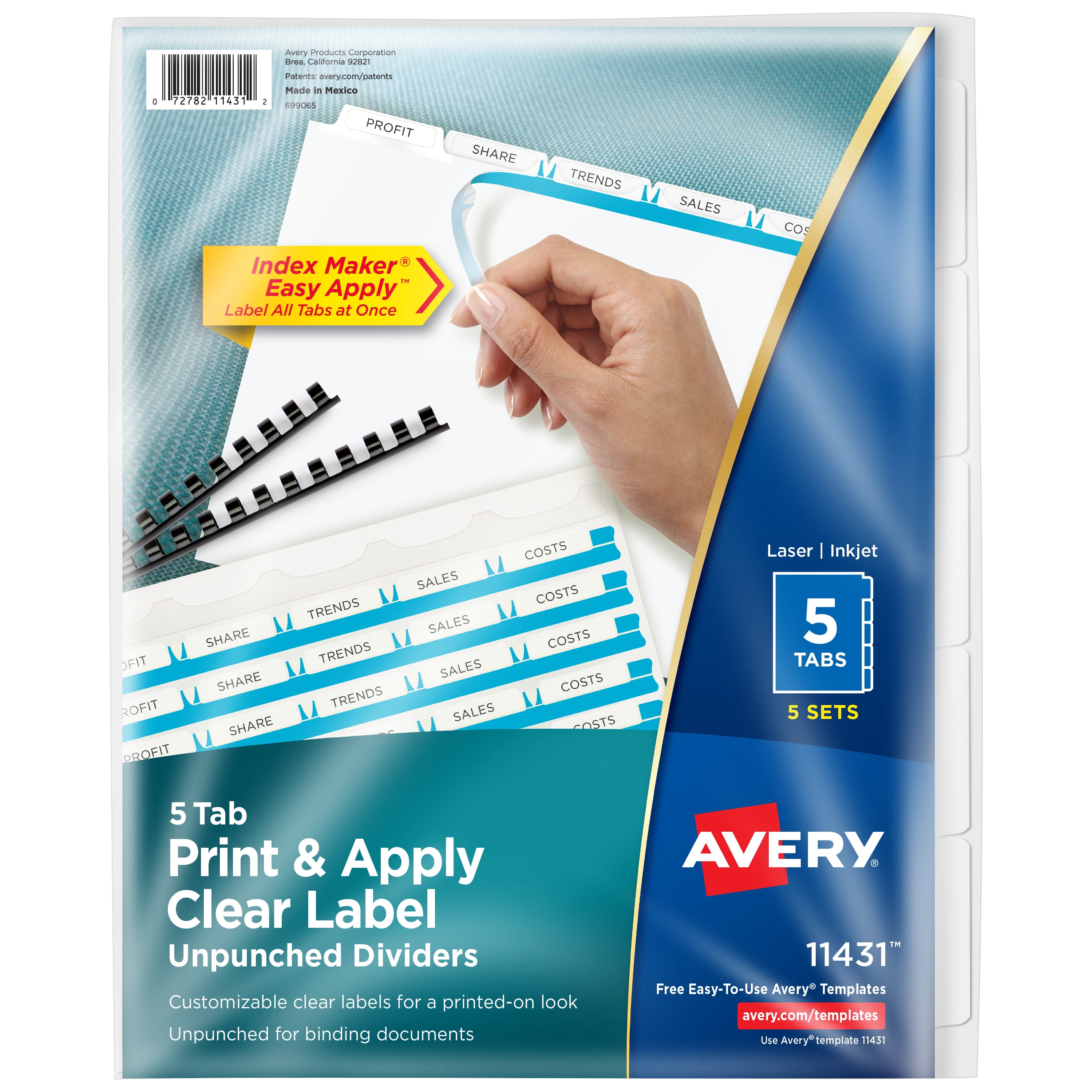 Avery 5 Tab Print &amp; Apply Unpunched Dividers, Index Maker (11431 ...