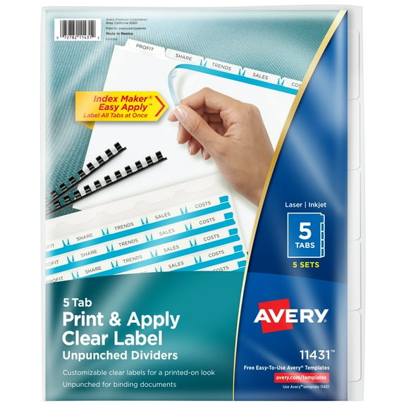 Avery 5 Tab Print & Apply Unpunched Dividers, Index Maker (11431)