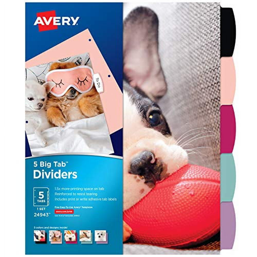 Avery 5 Tab Reversible Fashion 3 Ring Binder Dividers, Print or Write
