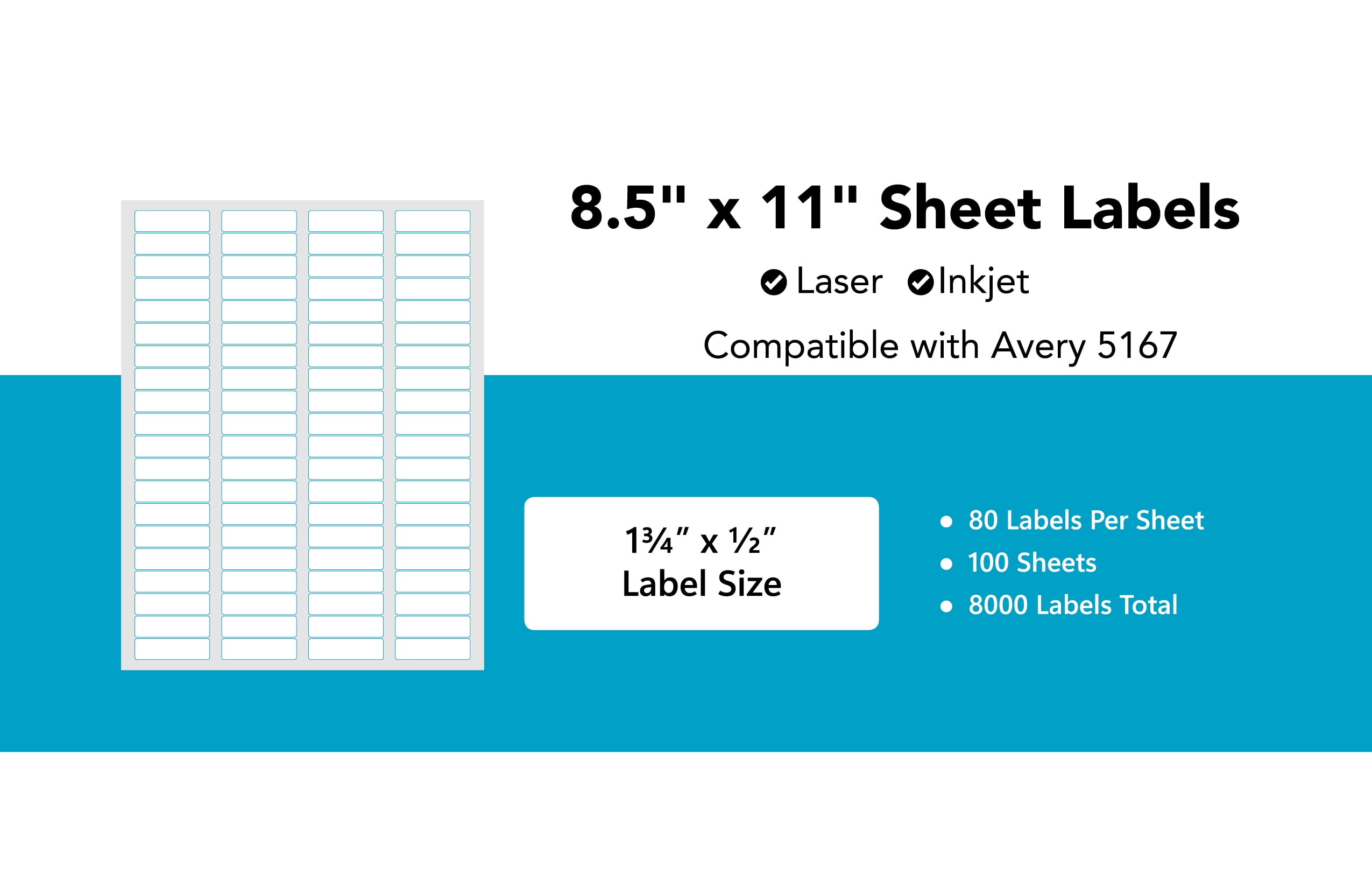 Avery 5167 compatible laser inkjet sheet labels 1 75 x0 5 80 sheet