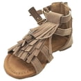 thumbnail image 1 of Girls Little Kids Strappy Buckle Fringe Gladiator Flat Sandal Taupe 12, 1 of 5