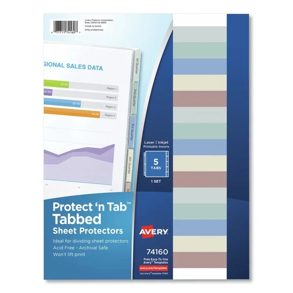 Avery 74160 Protect 'N Tab 5-Tab Top-Load Clear Sheet Protectors, Ltr (1-St) New