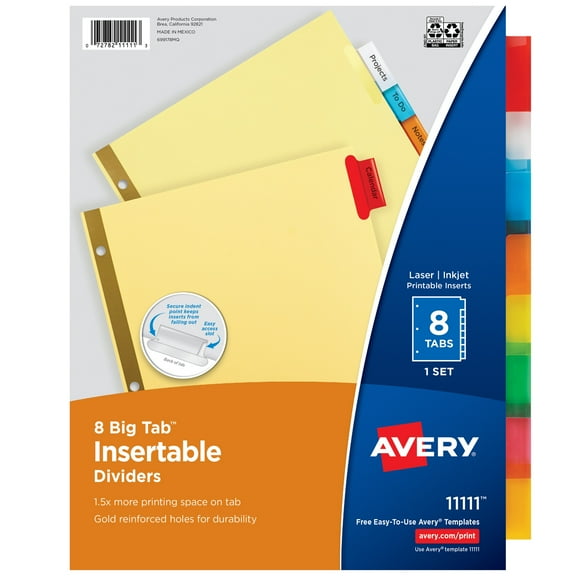 Avery Insertable Dividers, 8 Tabs, Multicolor Big Tab (11111)
