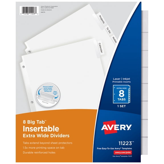 Avery Paper Dividers, Insertable Big Tab, 8-Tab, Clear, 1 Set