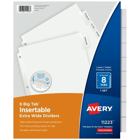 Avery 8-Tab Extra-Wide Dividers, Insertable Big Tabs, 1 Set (11223)