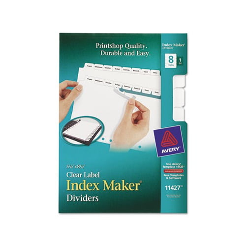 Avery 8Tab Mini Binder Dividers, 5.5" x 8.5", Easy Print & Apply Clear