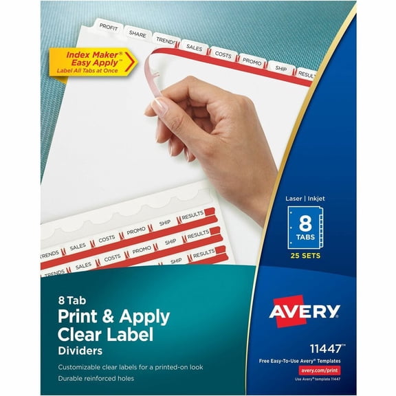 Avery 8 Tab Print & Apply Dividers, Index Maker, 25 Sets (11447)