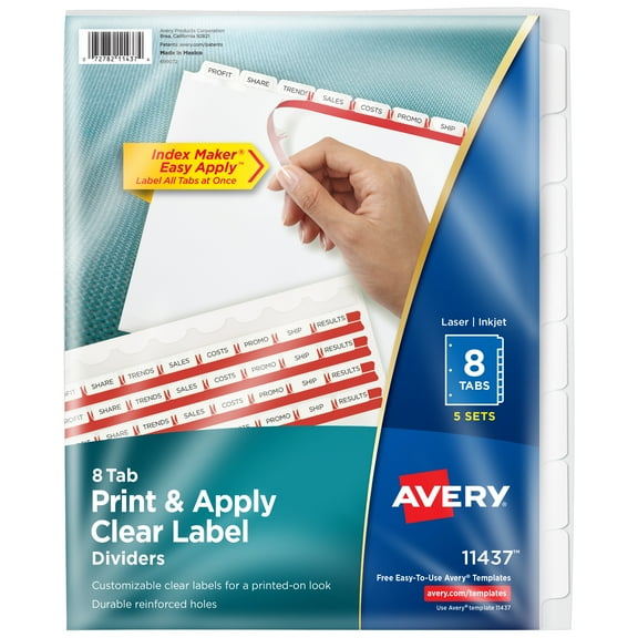 Avery 8 Tab Print & Apply Dividers, Index Maker, 5 Sets (11437)