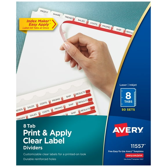 Avery 8 Tab Print & Apply Dividers, Index Maker, 50 Sets (11557)