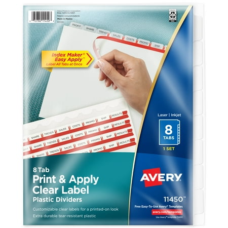 Avery - Index Maker Plastic Dividers with Print & Apply Label Sheets, 8 Tabs - Frosted White