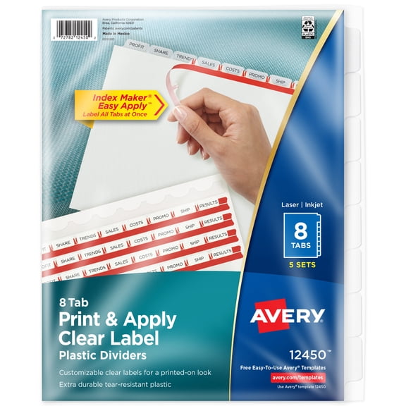 Avery 8 Tab Print & Apply Plastic Dividers, Index Maker (12450)