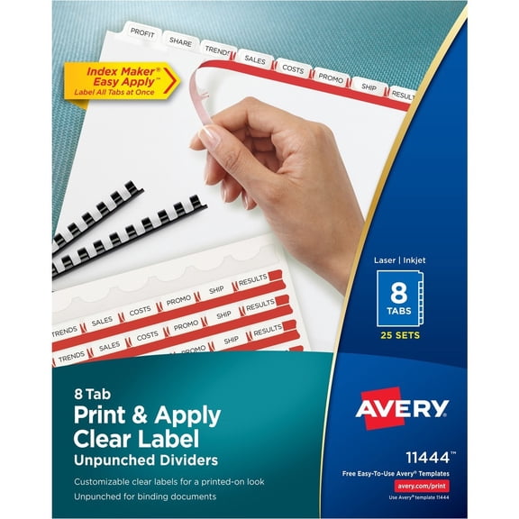 Avery® 8 Tab Print & Apply Unpunched Dividers, Index Maker® (11444)