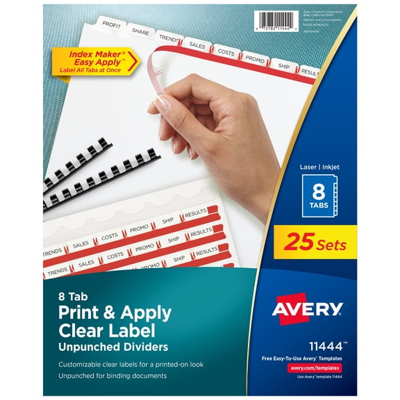 Avery® 8 Tab Print & Apply Unpunched Dividers, Index Maker® (11444)