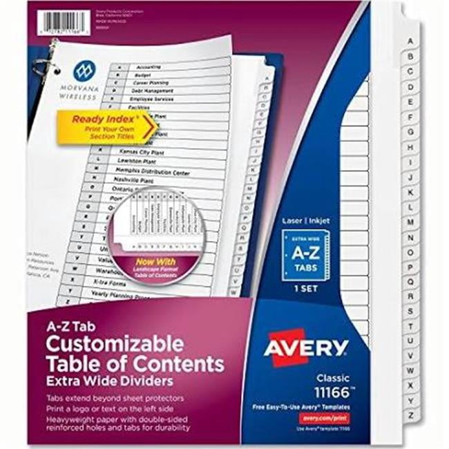 Avery 9.75 x 11 in. A-Z Dividers Ready Index - White - Walmart.com