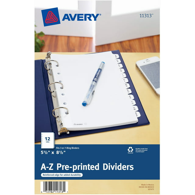 Avery "A-Z" Dividers, 8.5" x 5.5", 1 Binder Divider Set (11313)