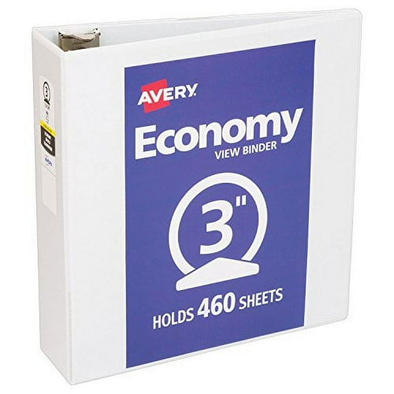 Avery AVE05741 Economy Vinyl Round Ring View 3-Ring Binders, 3 Capacity, White, (12 Pack)