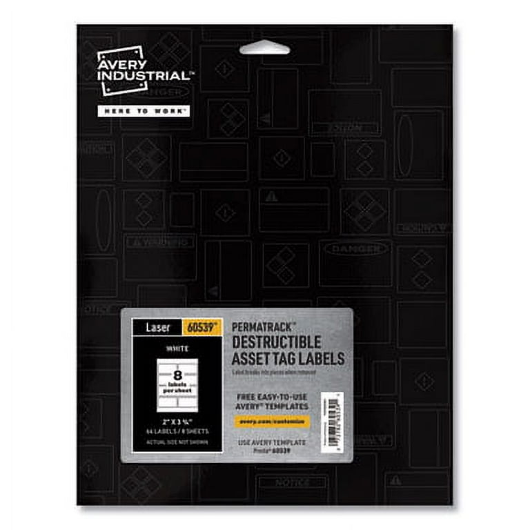 PermaTrack Destructible Asset Tag Labels, Laser Printers, 2 x 3.75, White, 8/Sheet, 8 Sheets/Pack PermaTrack Destructible Asset Tag Labels, Laser Printers, 2 x 3.75, White, 8/Sheet, 8 Sheets/Pack
