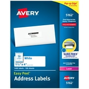 Avery Address Labels, 1-1/3" x 4", Paper, Matte White, Laser, Sure Feed, 1400 Labels (5162)