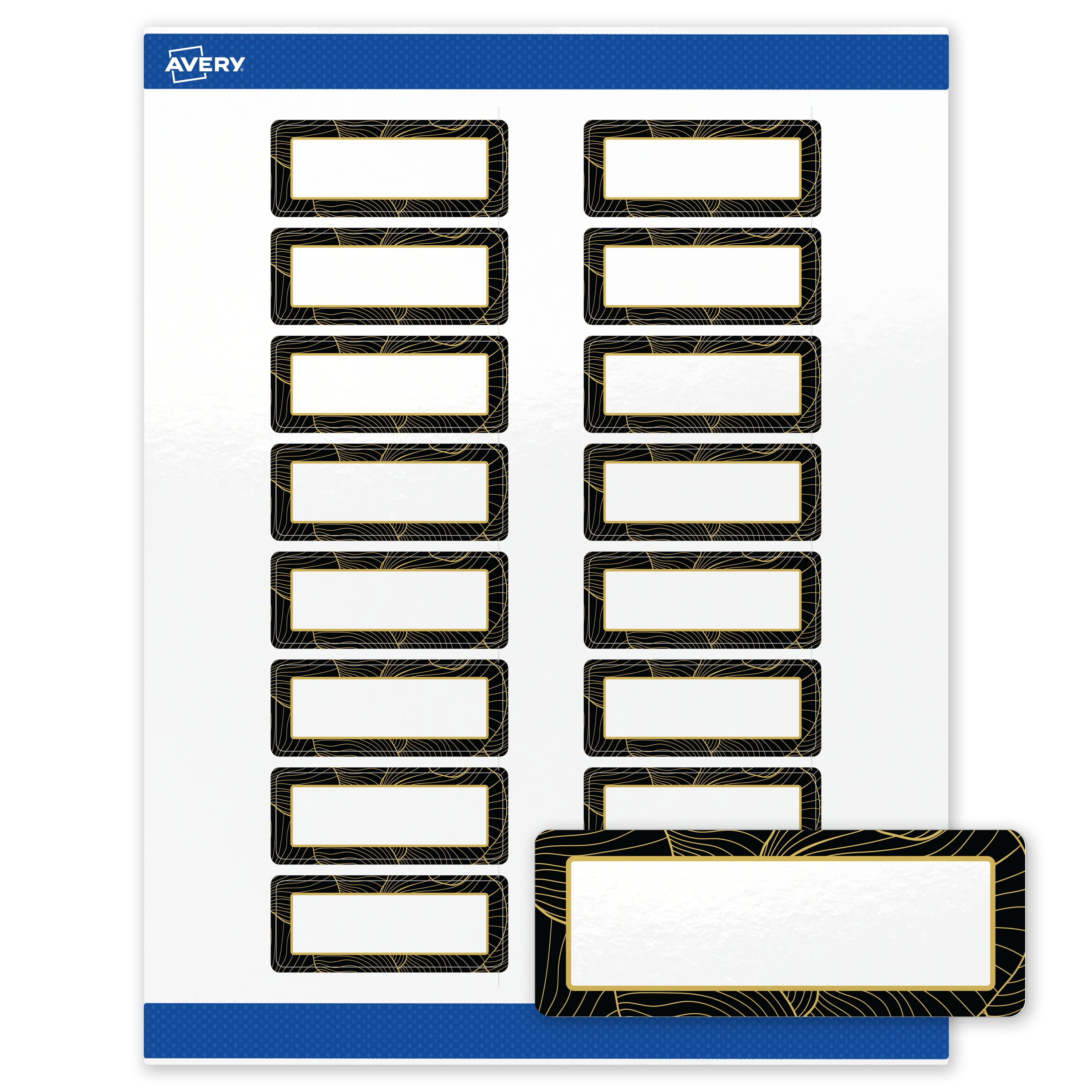 Avery Address Labels, 1" x 2-5/8", Glossy White, Black/Gold Veins