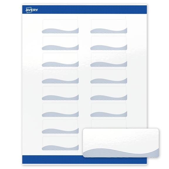 Avery Address Labels, 1" x 2-5/8", Glossy White, Blue Waves
