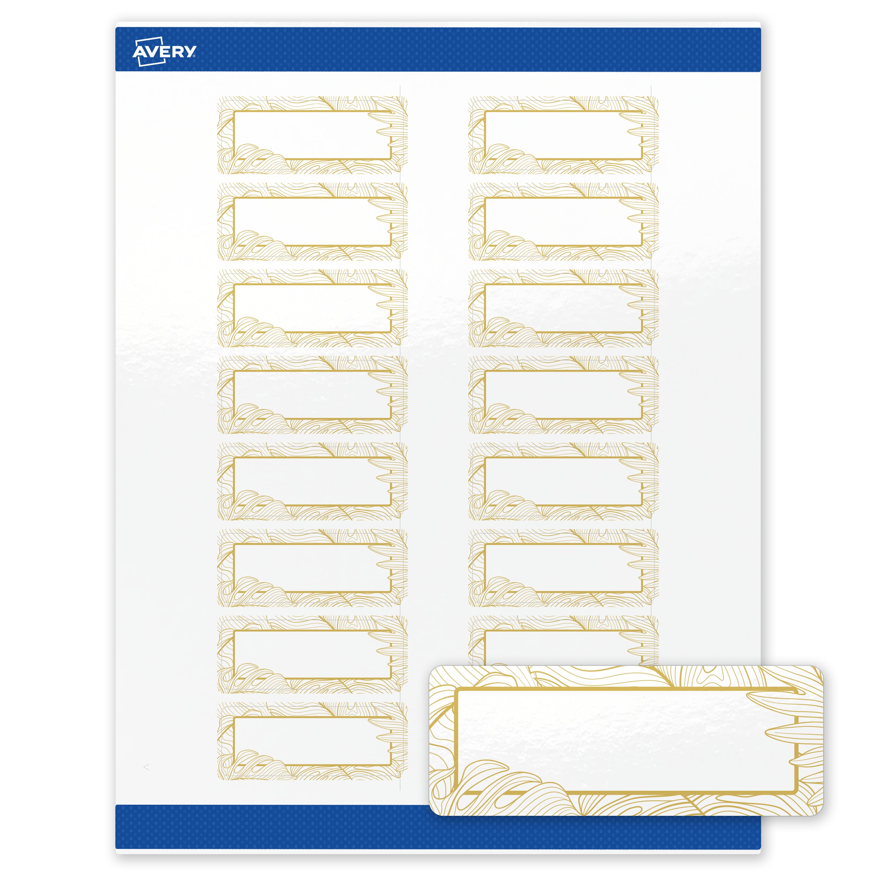 Avery Address Labels, 1" x 2-5/8", Glossy White, Gold Monstera Leaves