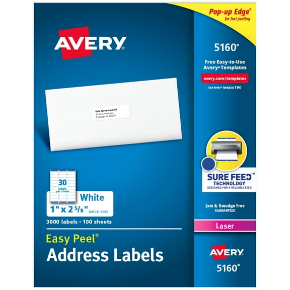 Avery Address Labels, 1" x 2-5/8", Laser, 3,000 Total (05136)