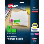 Avery Address Labels, 1" x 2-5/8", Assorted Neon, 450 Total (5979)