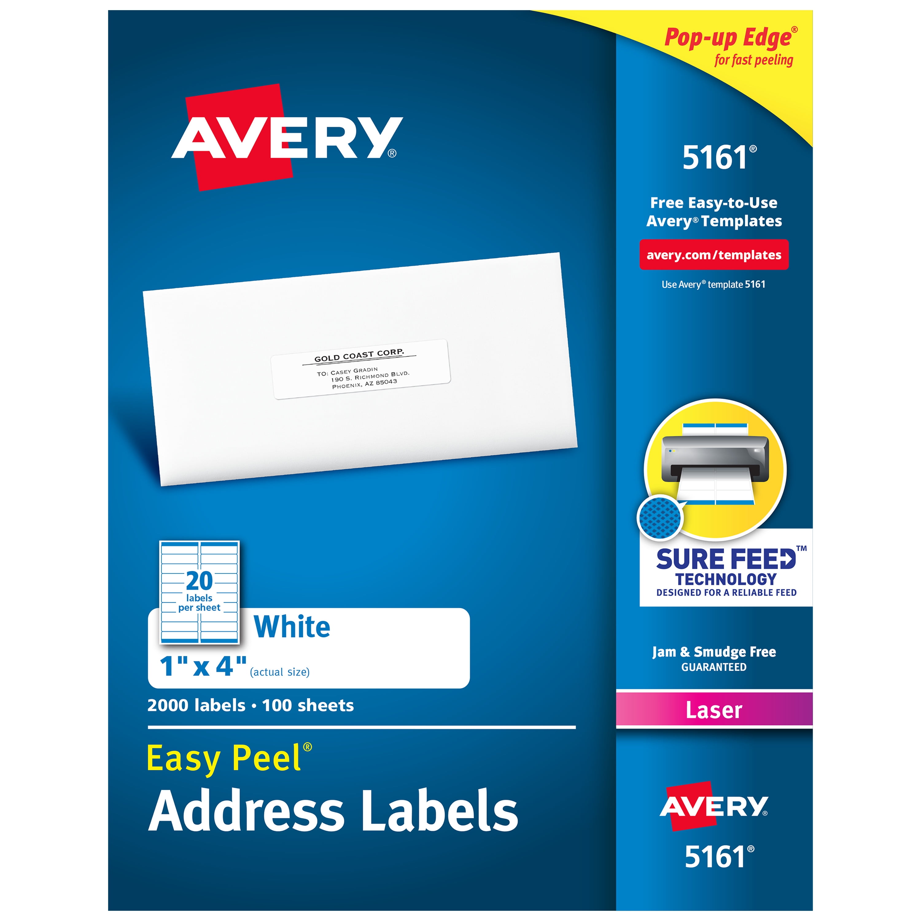 Avery Address Labels, 1" x 4", White, 2,000ct (5161)