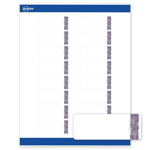 Avery Address Labels, Floral Design, 1" x 2-5/8", 160ct, Matte, Purple and Silver Gingko Leaves