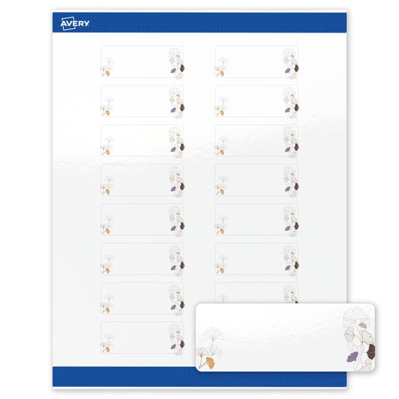 Avery Address Labels, Floral Design, 1" x 2-5/8", 160ct, Glossy, Silver Metallic with Gingko Leaves