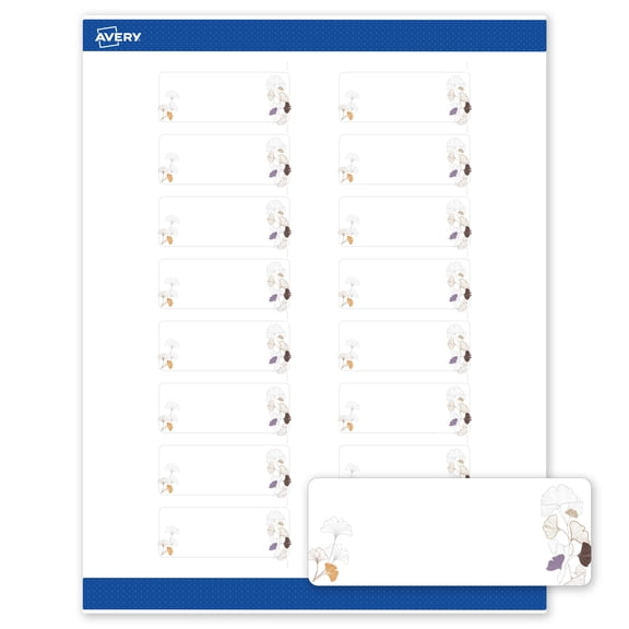 Avery Address Labels, Floral Design, 1" x 2-5/8", 160ct, Matte, Silver Metallic with Gingko Leaves