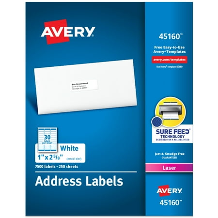 Avery Address Labels, 1" x 2-5/8", White, 7,500 Labels (45160)