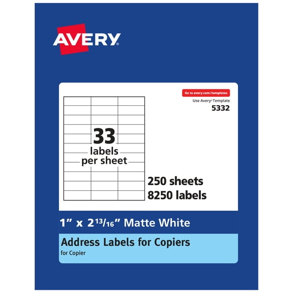 Avery Address Labels for Copiers,1" x 2-13/16", 8,250 Labels (5332)