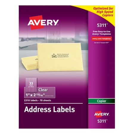 Avery Address Labels for Copiers, Permanent Adhesive, Clear, 1" x 2-13/16", 2,310 Labels (5311)