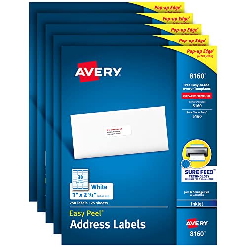 Avery Address Labels with Sure Feed for Inkjet Printers, 1 x 25/8