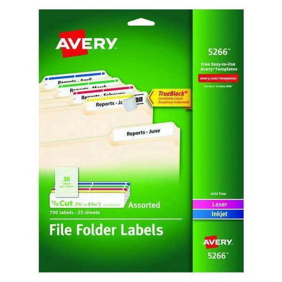 Avery Adhesive Laser/Inkjet File Folder Labels, Assorted, 750 per Pack
