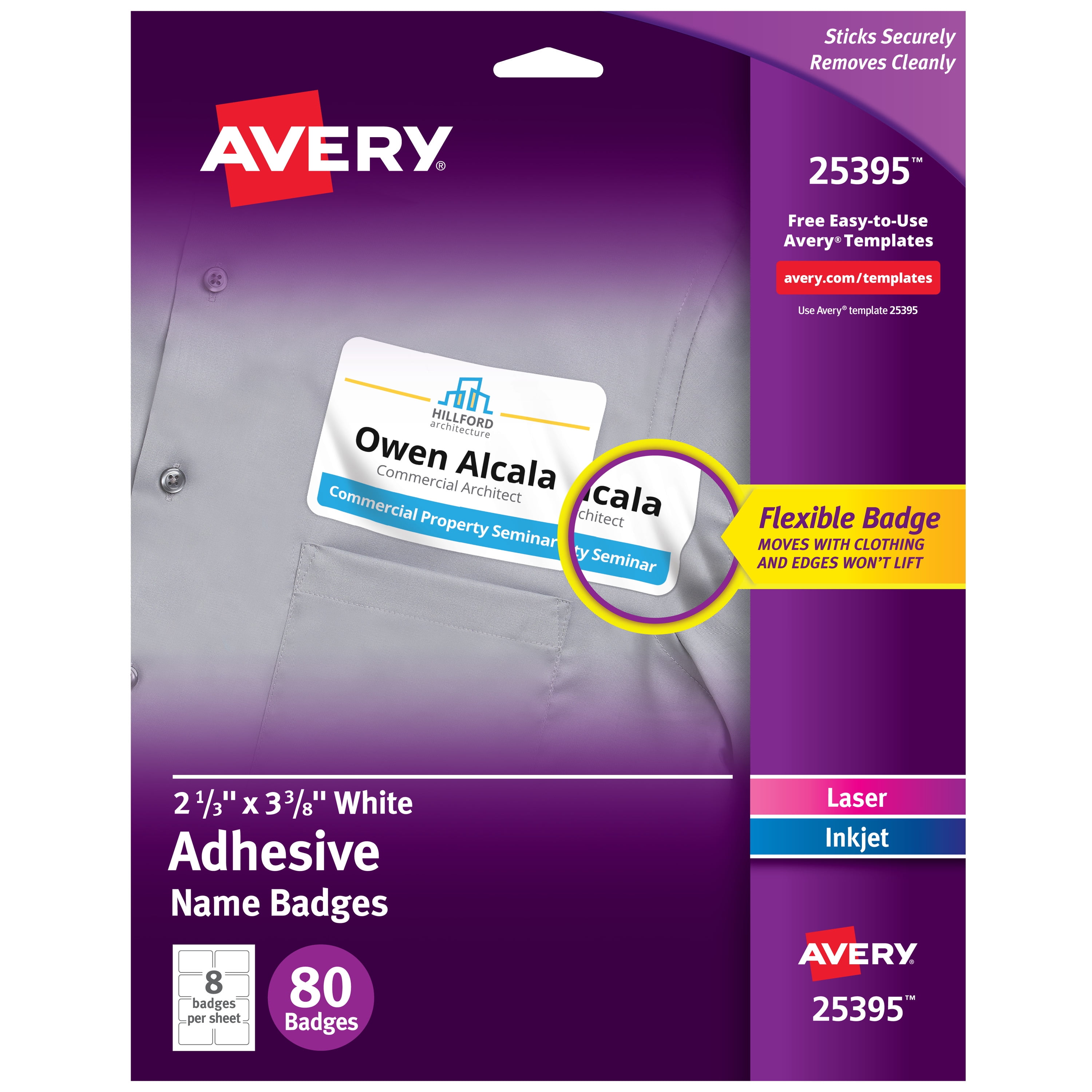 Avery Flexible Name Tags, 2-1/3" x 3-3/8", White, 80 (25395)