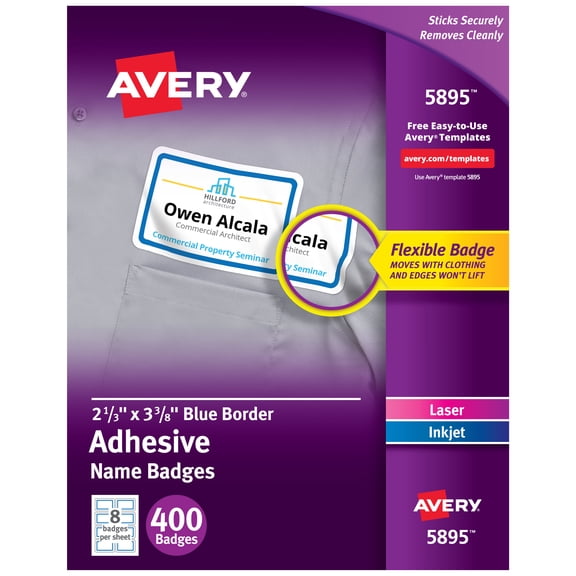 Avery Flexible Name Tags, 2-1/3" x 3-3/8", Blue Border, 400 (05895)