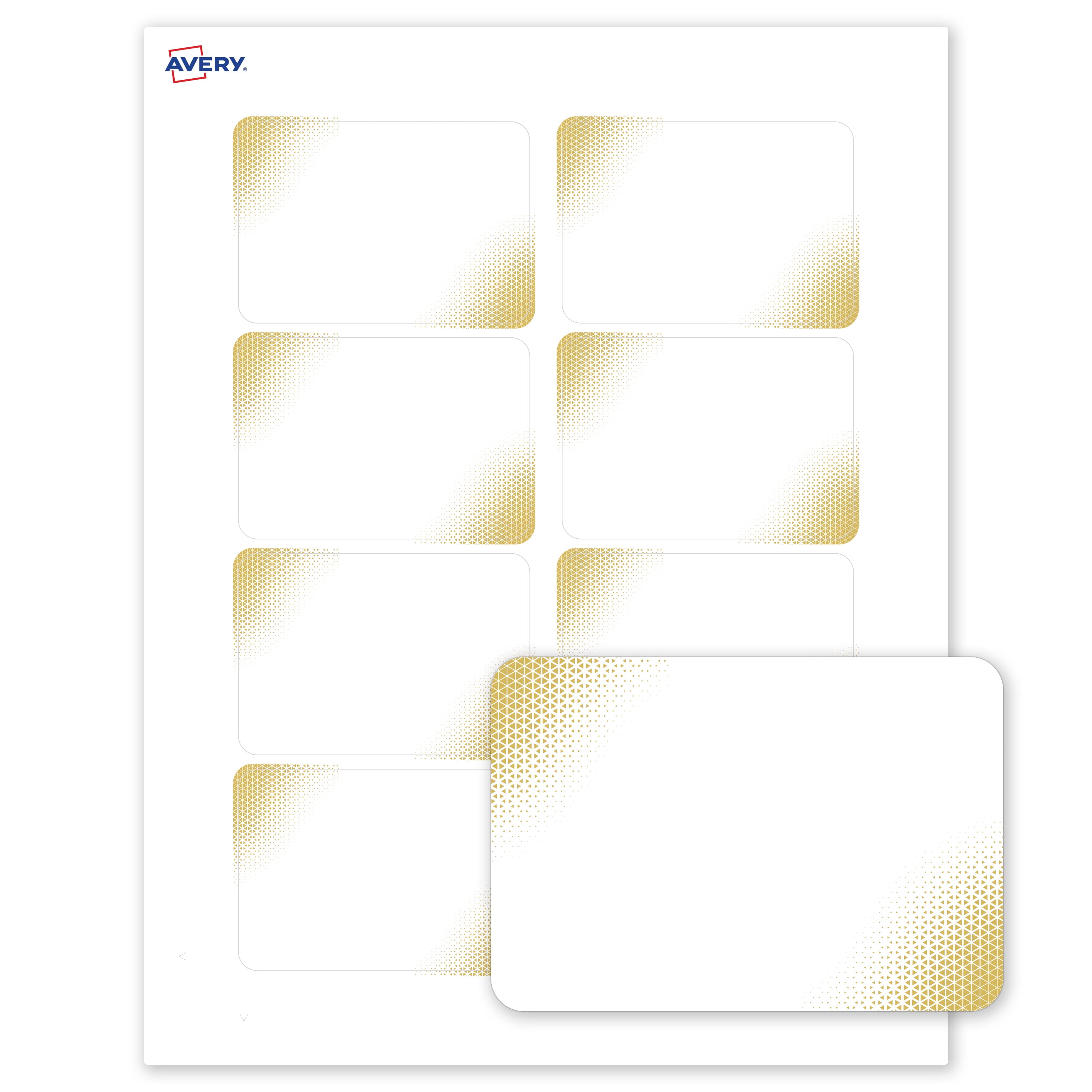 Avery Adhesive Name Tags, 2-1/3" x 3-3/8", Matte White, Gold Blush