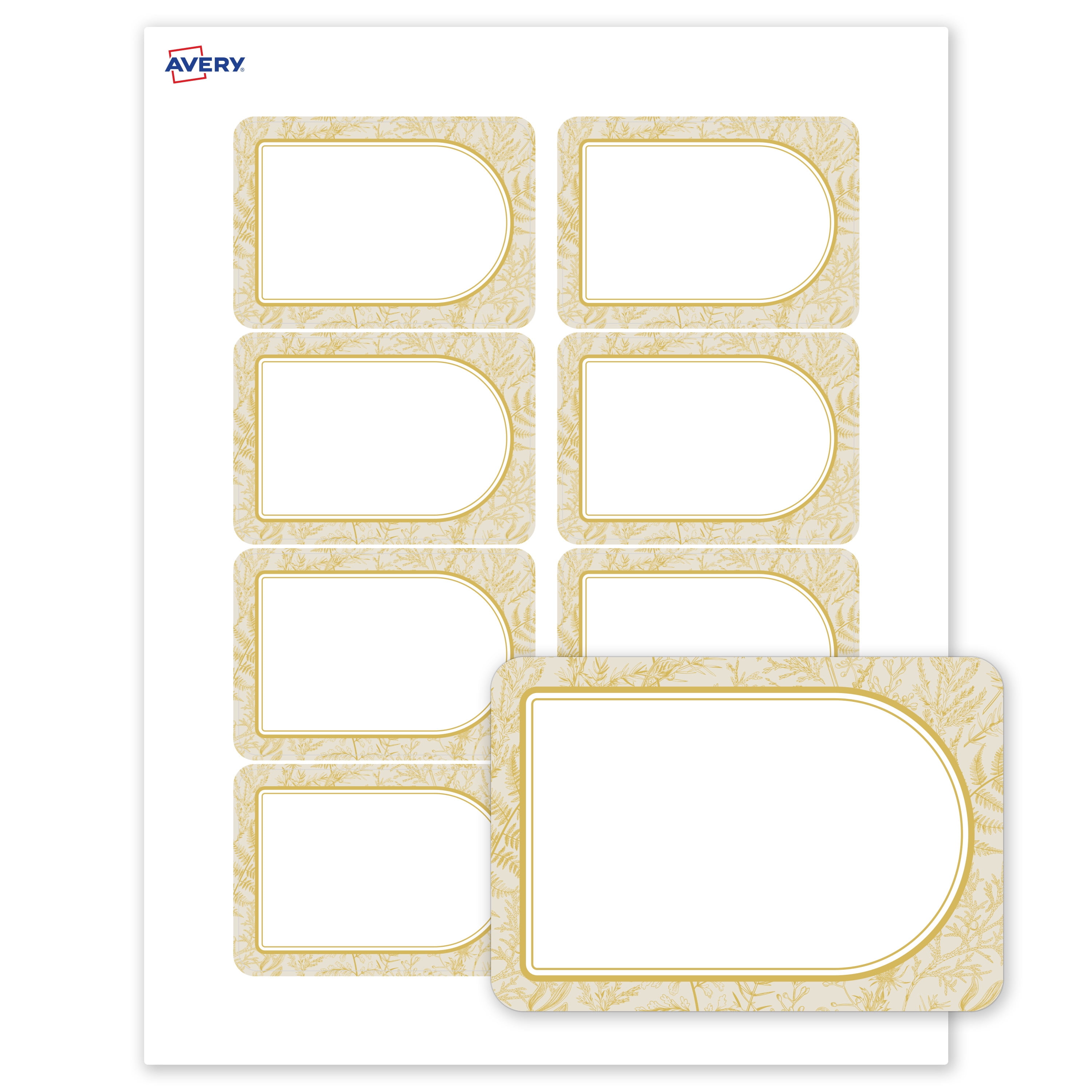 Avery Adhesive Name Tags, Matte White, Arched Gold Florals