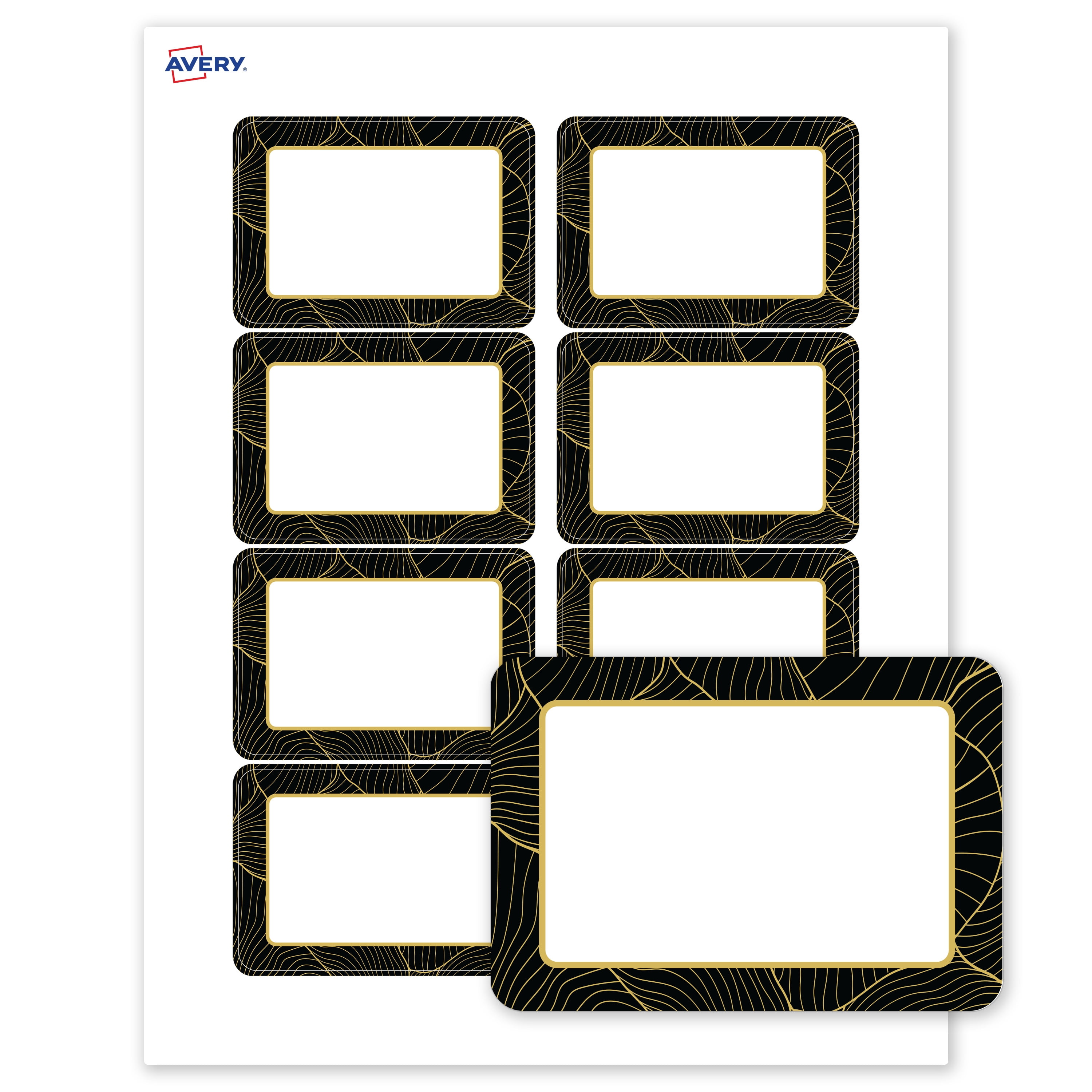 Avery Adhesive Name Tags, Matte White, Black & Gold Veins