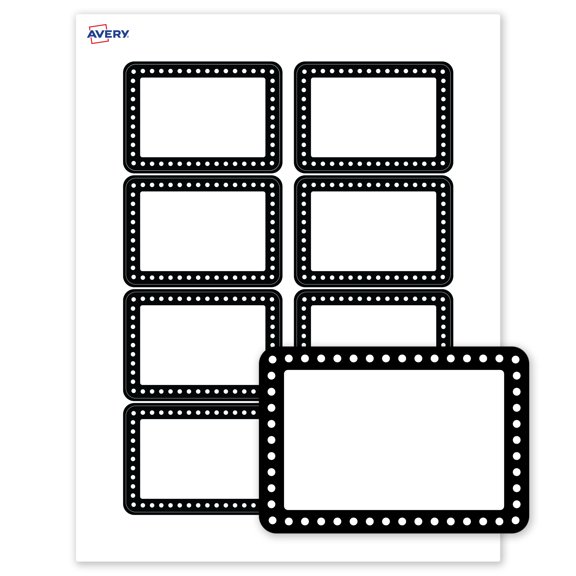 Avery Adhesive Name Tags, Matte White, Black & White Dots