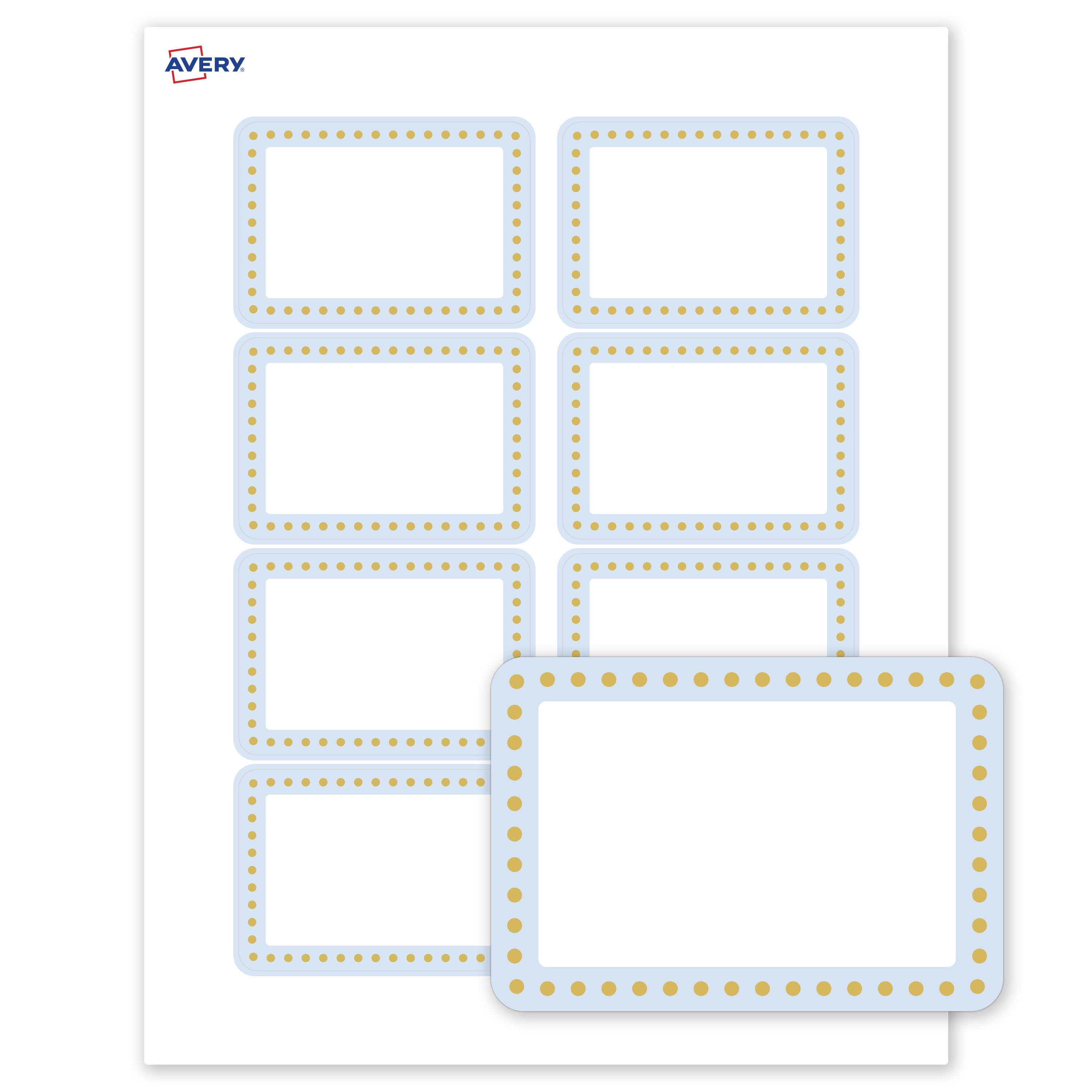 Avery Adhesive Name Tags, Matte White, Blue & Gold Dots