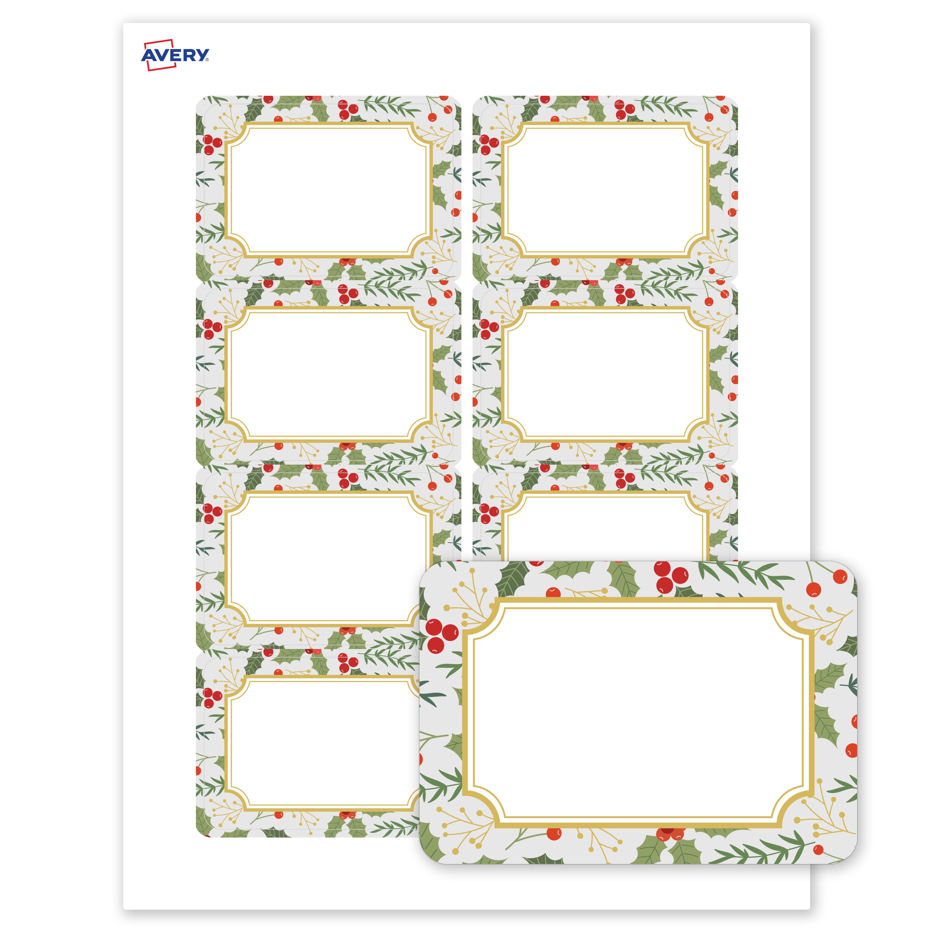 Avery Adhesive Name Tags, Matte White, Blue/Gold Frame