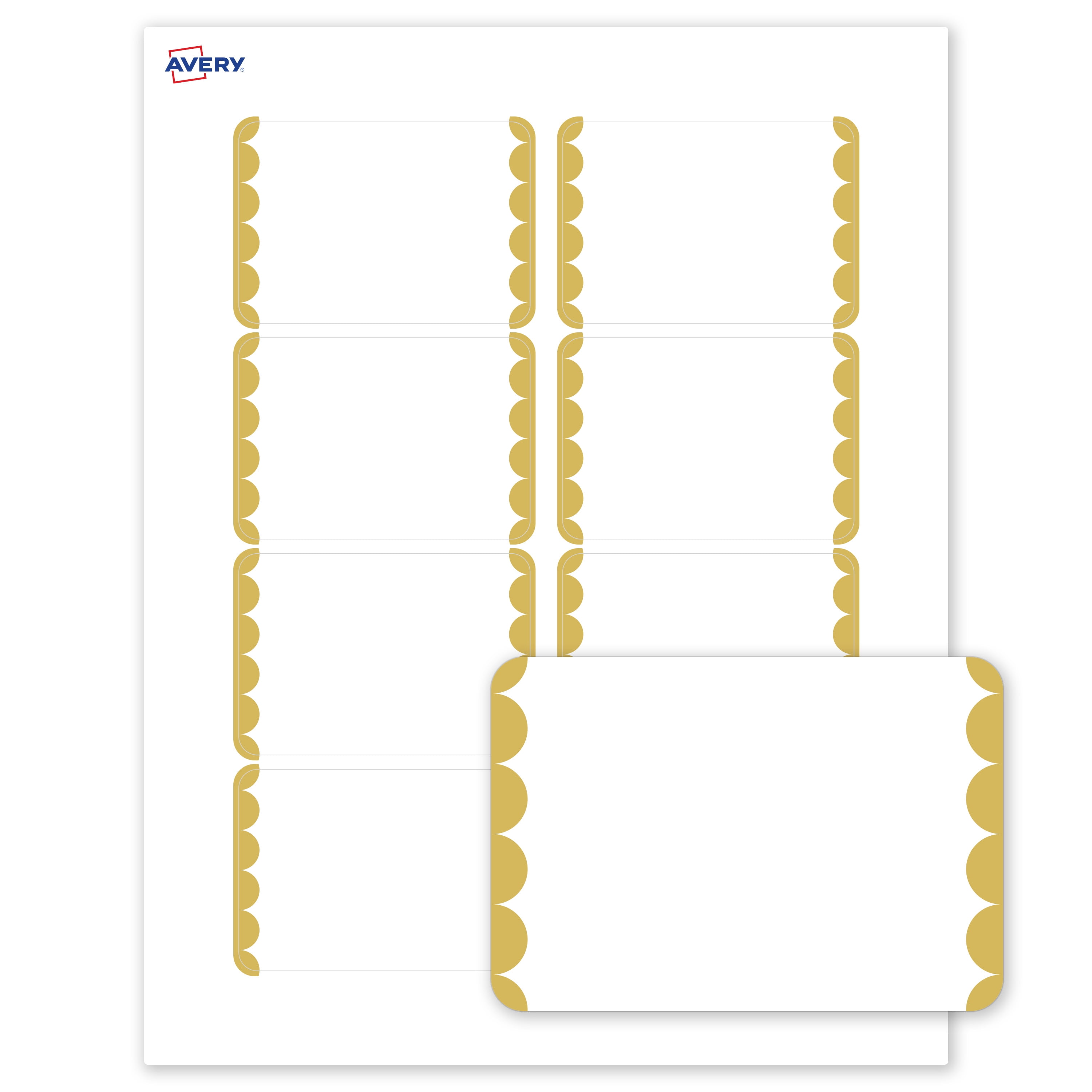 Avery Adhesive Name Tags, Matte White, Gold Dots Edge