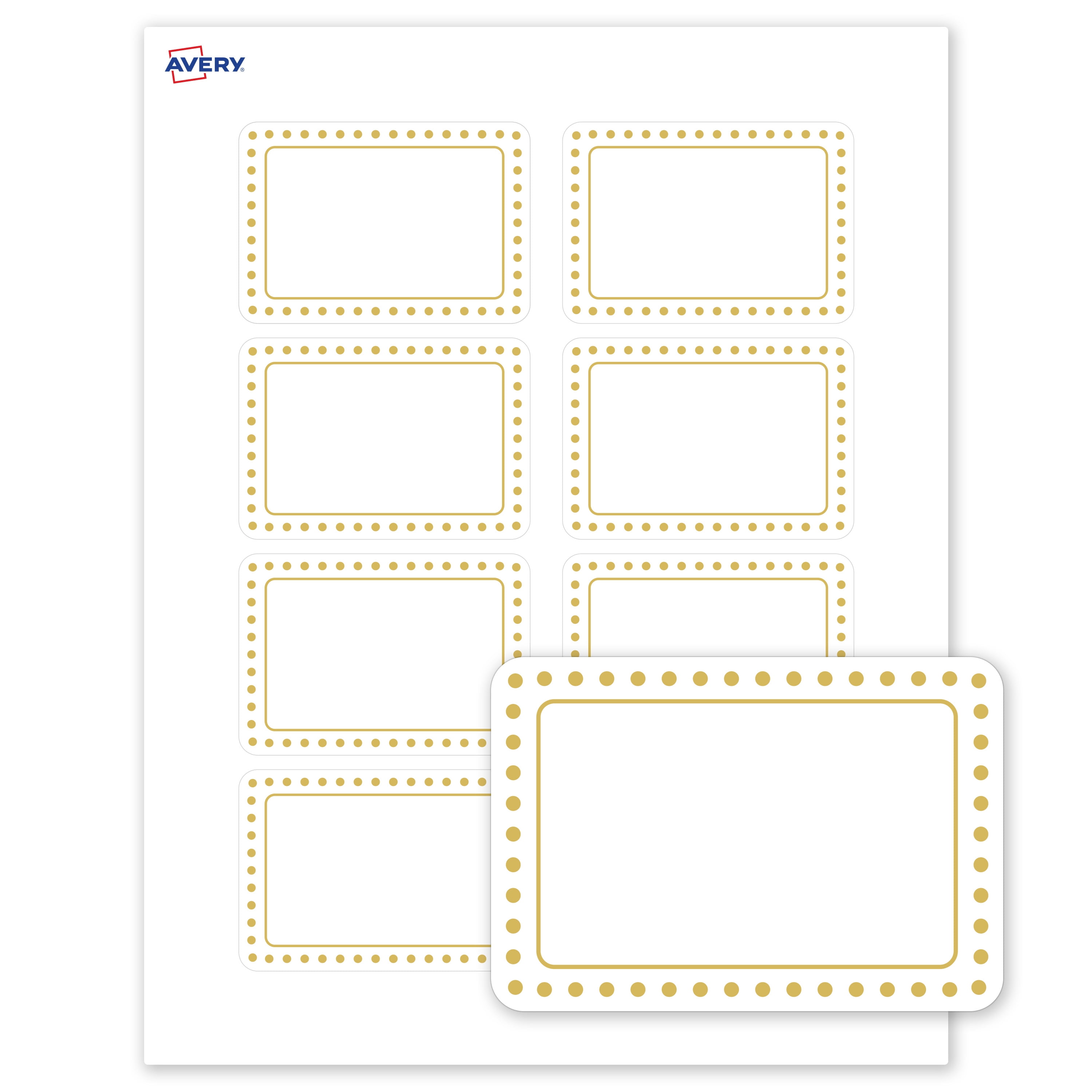 Avery Adhesive Name Tags, Matte White, Gold & Gold Dots