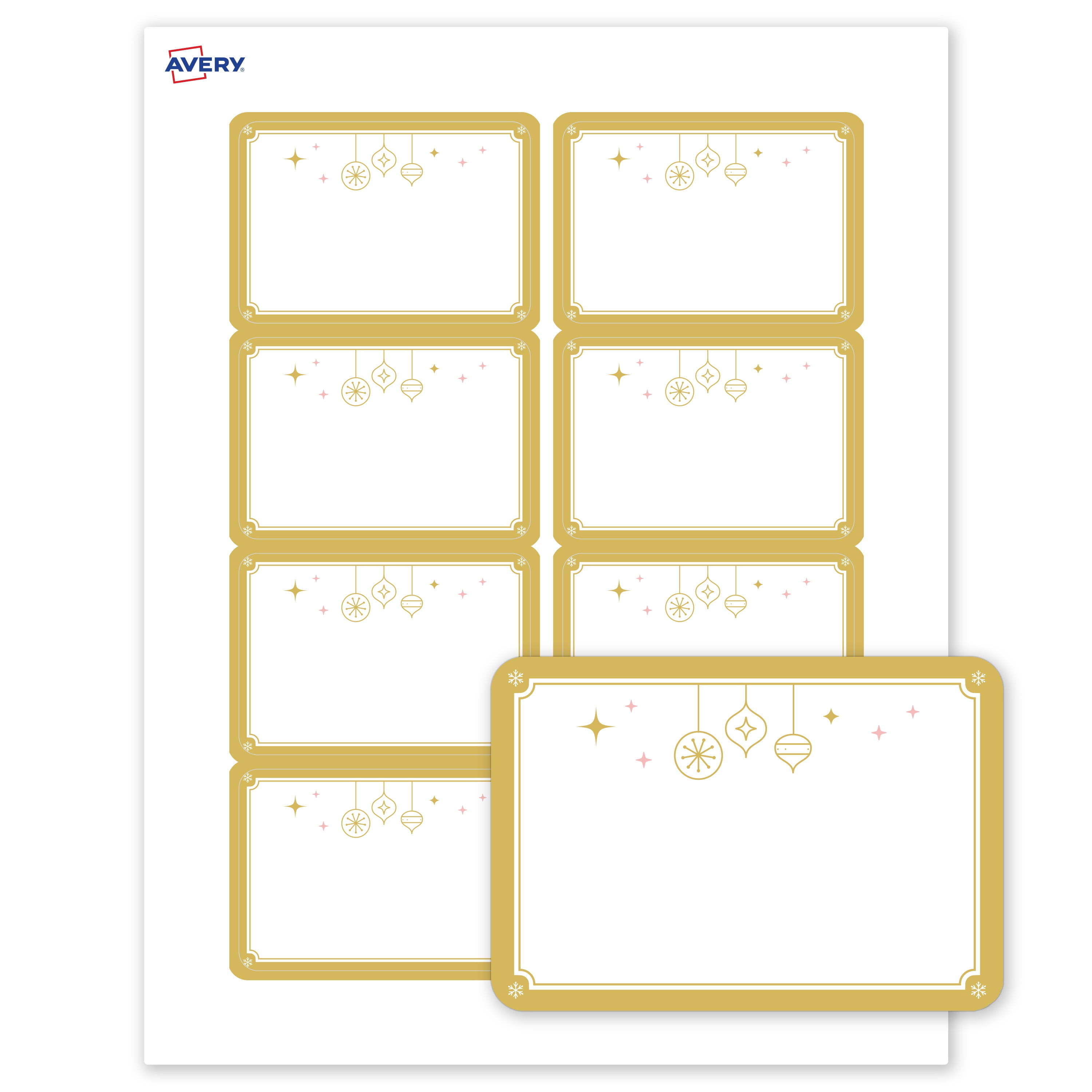 Avery Adhesive Name Tags, Matte White, Gold Hanging Ornaments