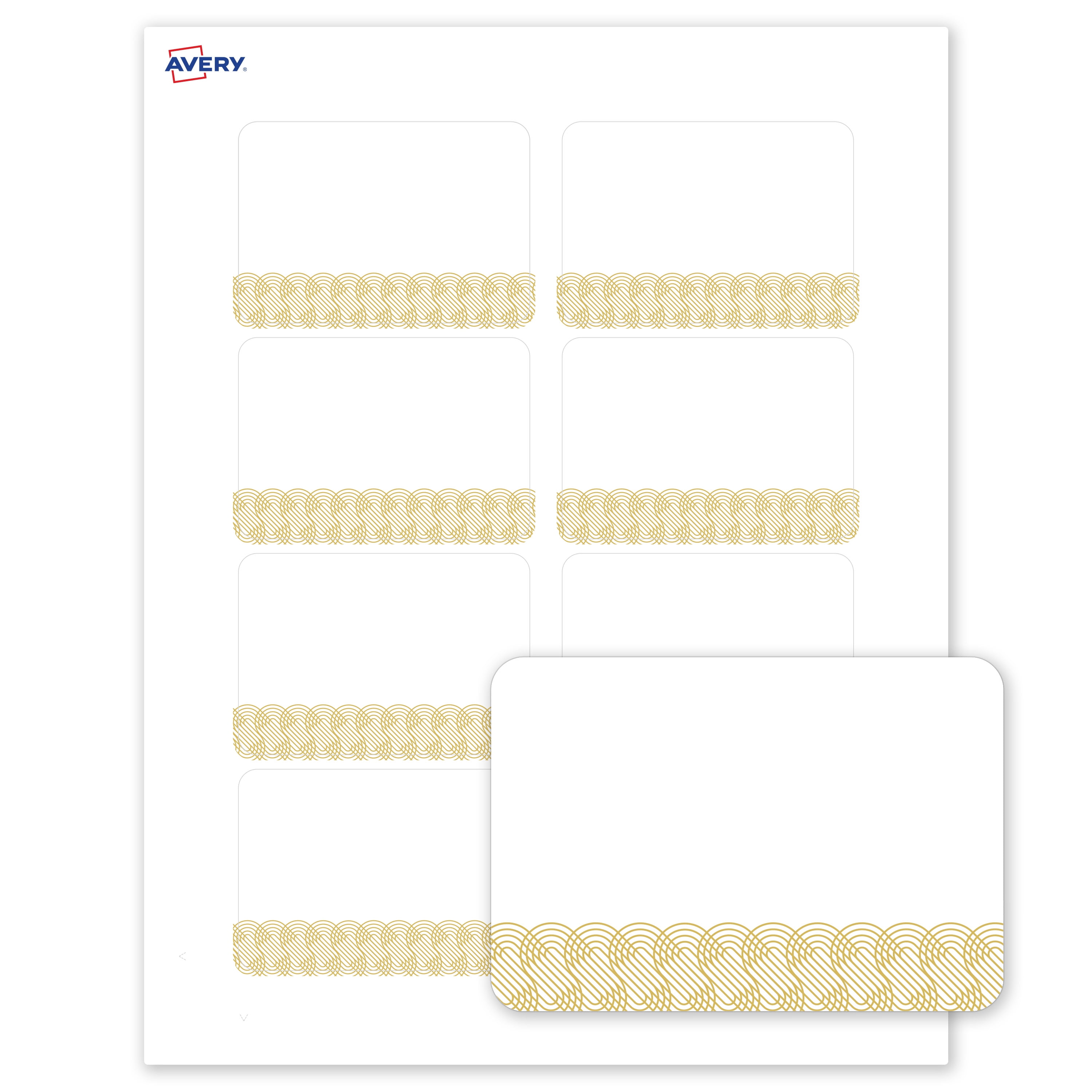 Avery Adhesive Name Tags, Matte White, Gold Lace Trim